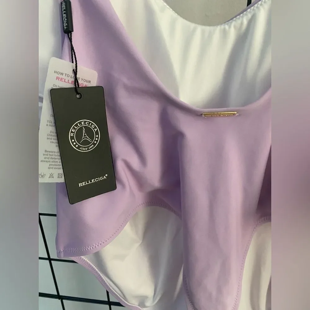 Relleciga Lavender Plus Size One Piece Thong Swimsuit NWT